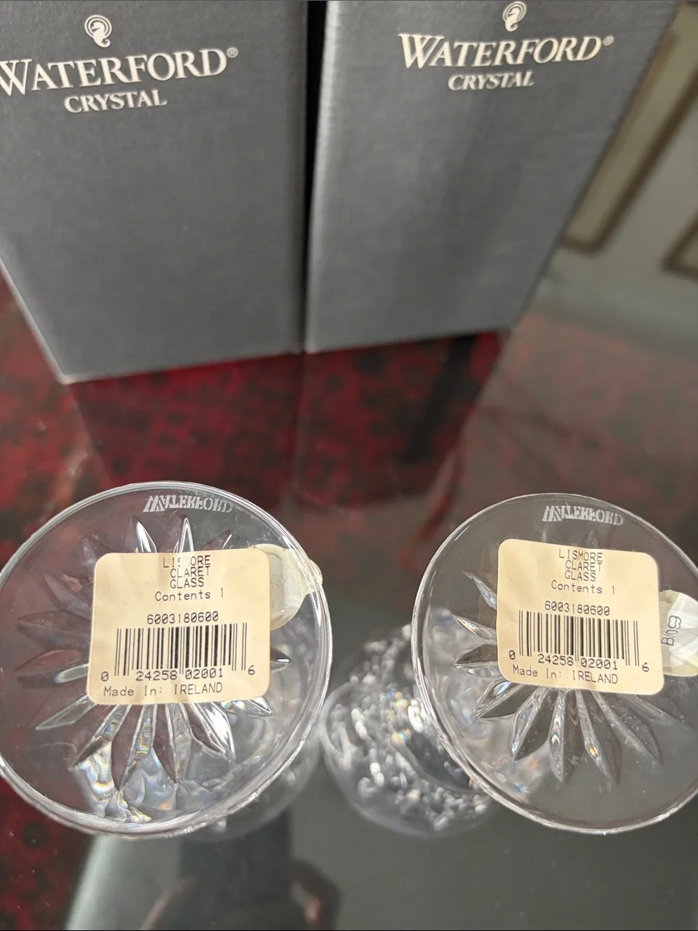 Waterford Crystal Clear Cut-Pattern Goblets with Faceted Bowls, Pair